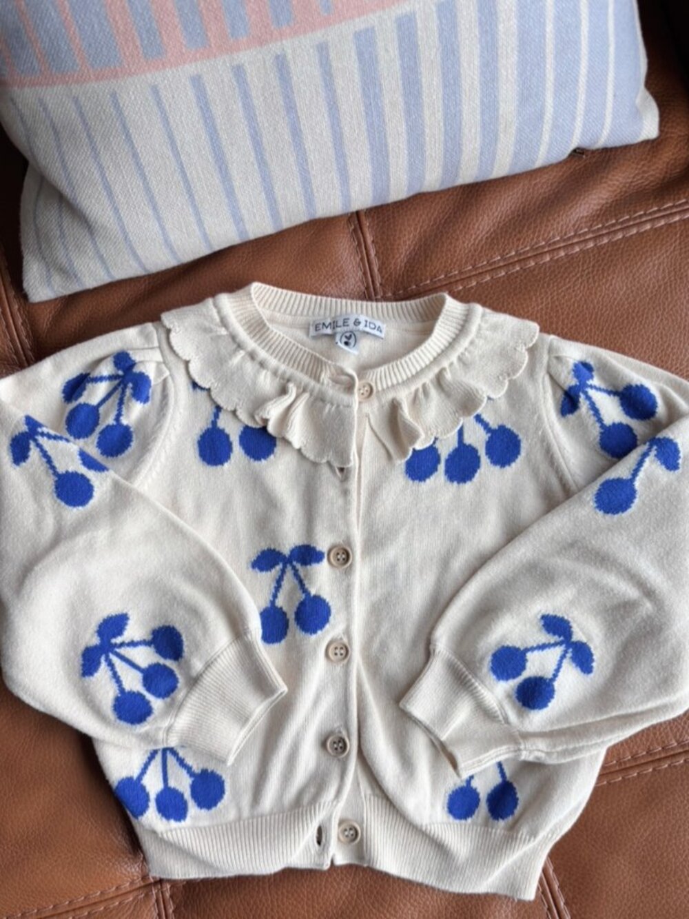 Emile et Ida Cherry Organic Cotton Cardigan in size 4A